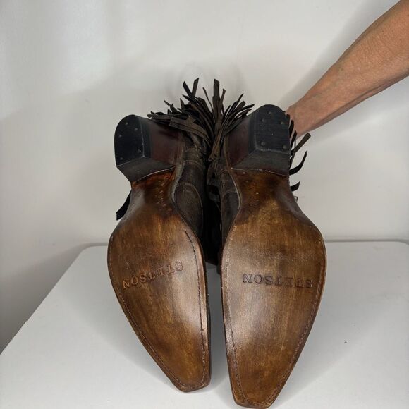 Stetson- Brown Cowboy Boots with Fringe - Picture 5 of 5